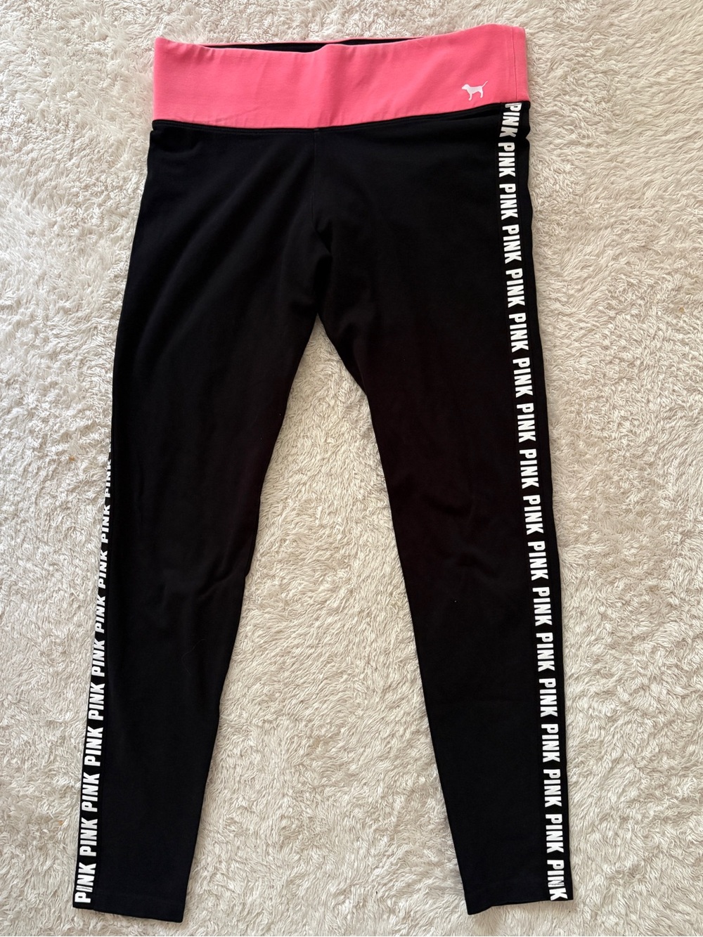 PINK Yoga Black Leggings with Pink Waistband